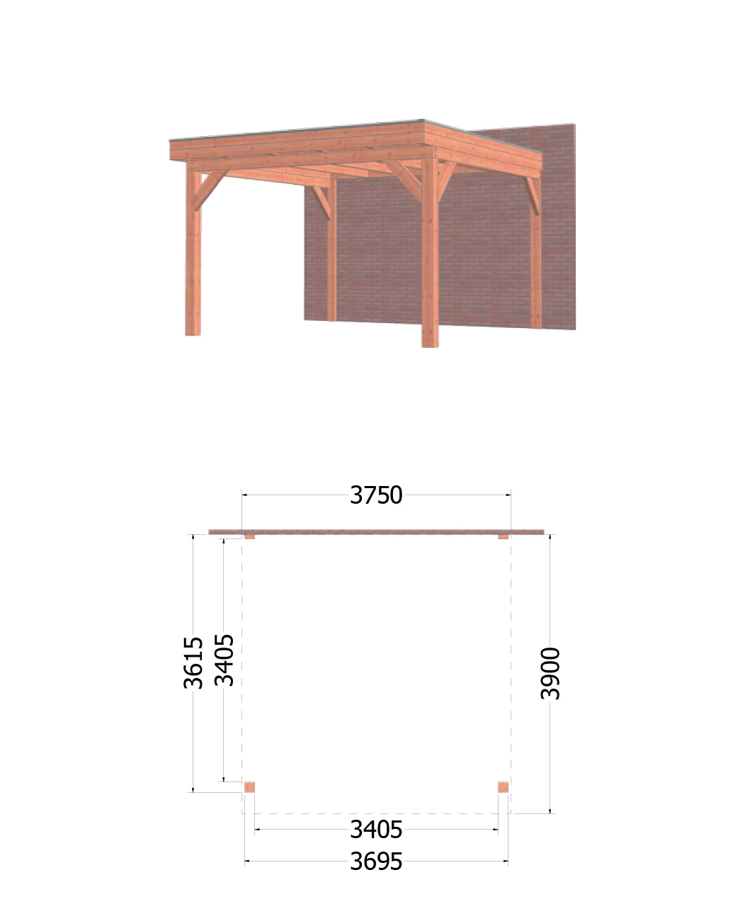 Trendhout Aanbouwveranda Ancona 375 x 390 cm - Afbeelding 1